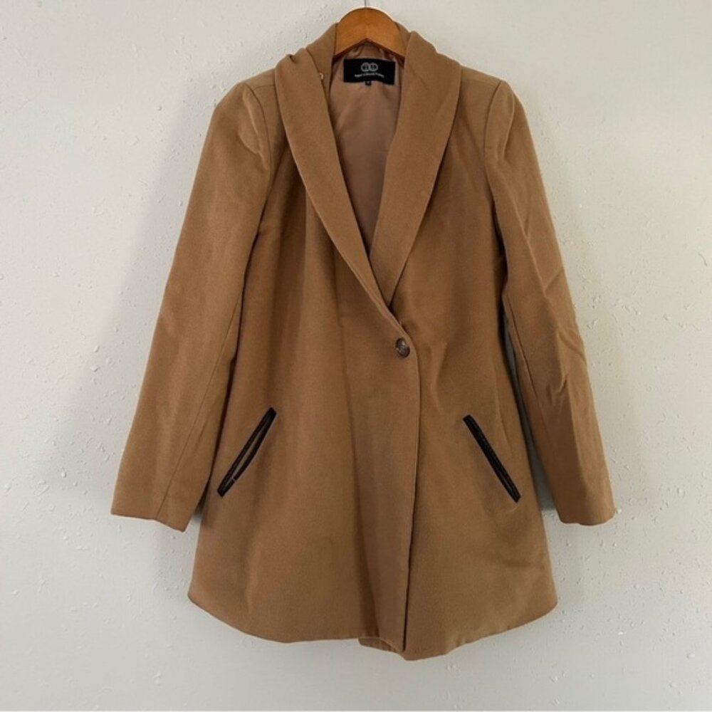 Tart Collections Tan Wool Pea Coat Winter Casual Classic Medium